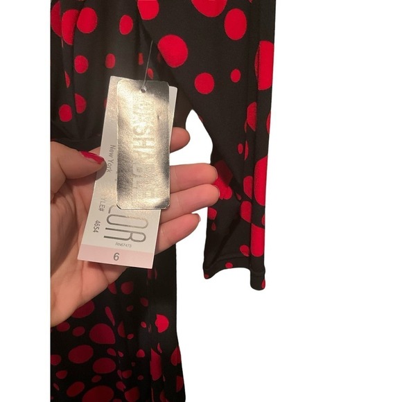 Julian Taylor Maxi Dress Women's 6 Black/Red Polka Dot Long Sleeve Surplice Neck - Picture 7 of 7
